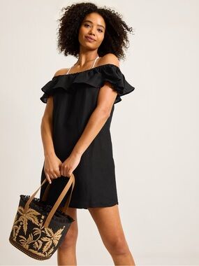 Tommy Bahama Black Off-Shoulder Ruffle Mini Dress
